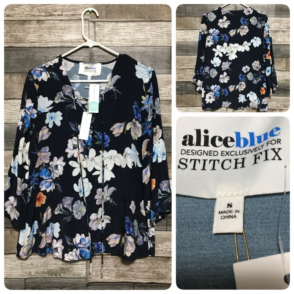 Alice Blue Stitch Fix Floral Blouse Women’s S Blue Lightweight Casual